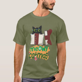 Zwarte Kerstman Kat Verward In Kerstboom Lichten T-shirt
