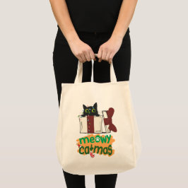 Zwarte Kerstman Kat Verward In Kerstboom Lichten Tote Bag