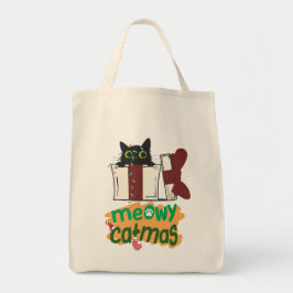 Zwarte Kerstman Kat Verward In Kerstboom Lichten Tote Bag