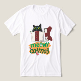 Zwarte Kerstman Kat Verward In Kerstboom Lichten Tri-Blend Shirt
