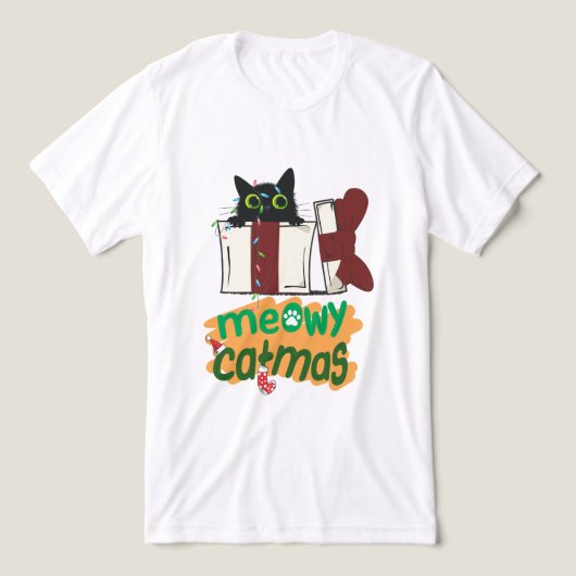 Zwarte Kerstman Kat Verward In Kerstboom Lichten Tri-Blend Shirt (Design voorkant)