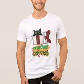 Zwarte Kerstman Kat Verward In Kerstboom Lichten Tri-Blend Shirt (Voorkant)
