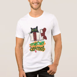 Zwarte Kerstman Kat Verward In Kerstboom Lichten Tri-Blend Shirt