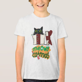 Zwarte Kerstman Kat Verward In Kerstboom Lichten Tri-Blend Shirt