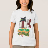 Zwarte Kerstman Kat Verward In Kerstboom Lichten Tri-Blend Shirt (Voorkant)