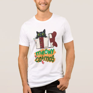 Zwarte Kerstman Kat Verward In Kerstboom Lichten Tri-Blend Shirt