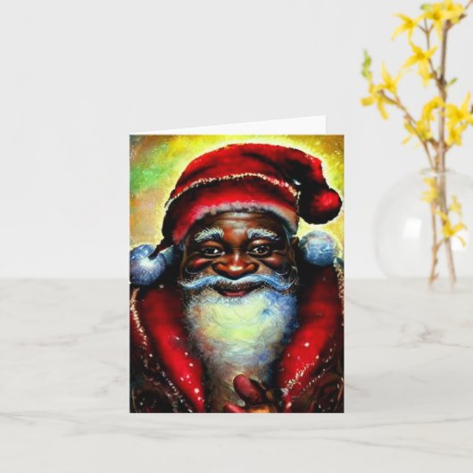 Zwarte Kerstman Kerst Blank Kaart (Gele Bloem)