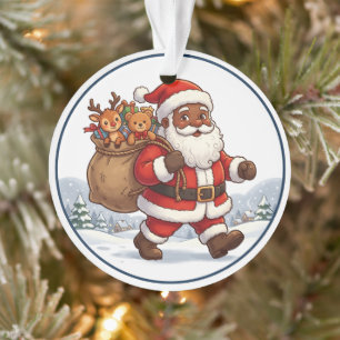 Zwarte Kerstman Kerstzak Rendier Ornament