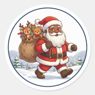 Zwarte Kerstman Kerstzak Rendier Ornament Ronde Sticker