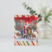 Zwarte Kerstman Kinderen Honden Kerstboom Feestdagenkaart (Staand voorkant)