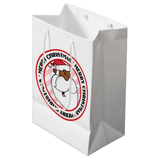 Zwarte kerstman medium cadeauzakje (Voorkant Gekanteld)