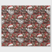 Zwarte Kerstman Melanin Kerst 3D St. Nick Cadeaupapier (Vlak)