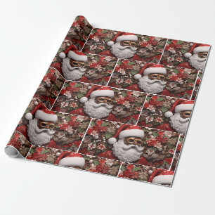 Zwarte Kerstman Melanin Kerst 3D St. Nick Cadeaupapier