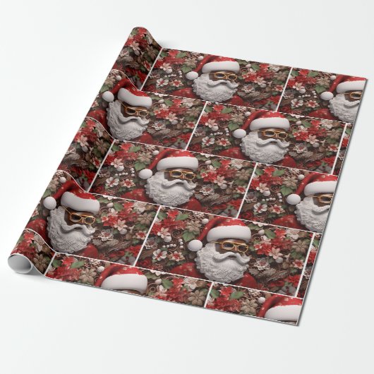 Zwarte Kerstman Melanin Kerst 3D St. Nick Cadeaupapier (Uitgerold)