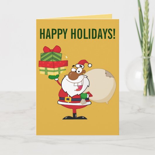 Zwarte Kerstman met cadeaus Feestdagen Kaart (Voorkant)