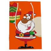 Zwarte Kerstman met cadeaus Medium Cadeauzakje (Voorkant)