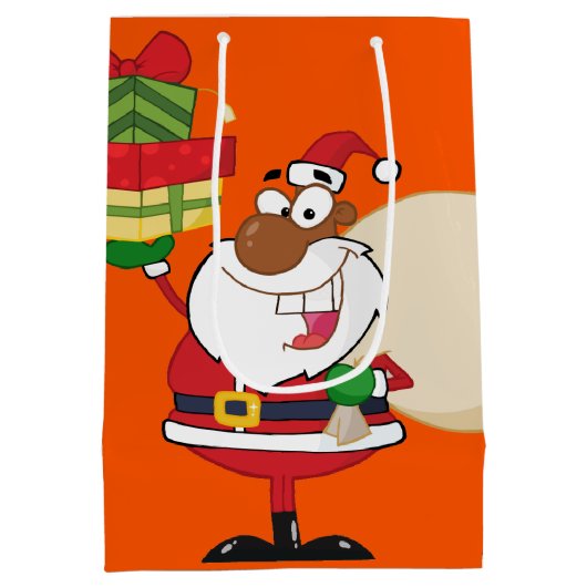 Zwarte Kerstman met cadeaus Medium Cadeauzakje (Achterkant)