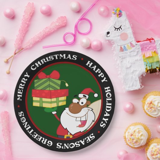 Zwarte Kerstman met cadeaus Papieren Bordje (Feest)