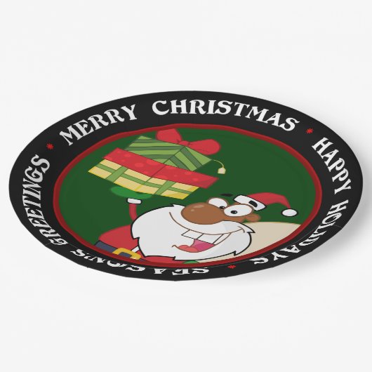 Zwarte Kerstman met cadeaus Papieren Bordje (Gekanteld)