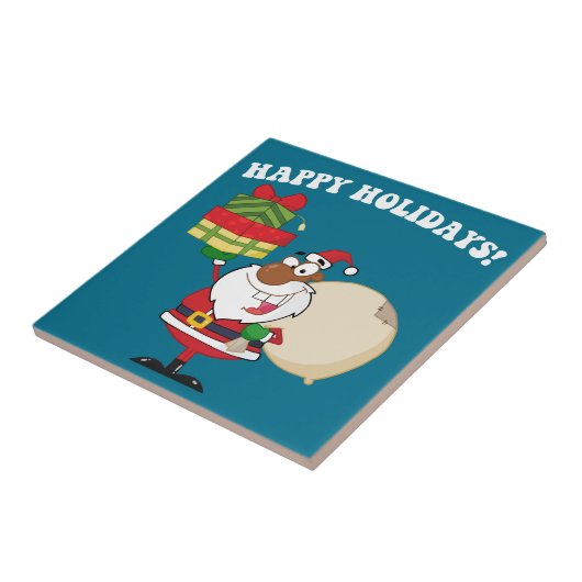 Zwarte Kerstman met cadeaus Tegeltje (Zijkant)