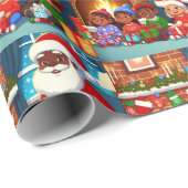 Zwarte Kerstman met familie inpakpapier (Rol Hoek)