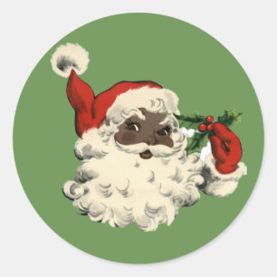 zwarte kerstman met holly ronde sticker