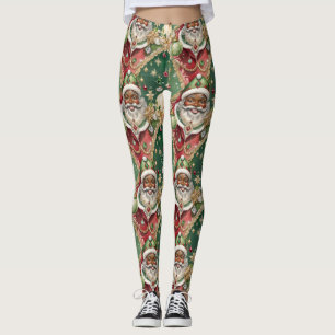 Zwarte Kerstman met juwelen Salie groen Robijn roo Leggings
