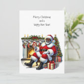 Zwarte Kerstman met open haard Flat Kaart Personal (Staand voorkant)