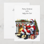 Zwarte Kerstman met open haard Flat Kaart Personal (Voorkant / Achterkant)