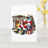 Zwarte Kerstman met open haard Gepersonaliseerde K Kaart (Gele Bloem)