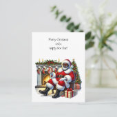 Zwarte Kerstman met open haard, kousen, boom Feestdagenkaart (Staand voorkant)