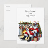 Zwarte Kerstman met open haard, kousen, boom Feestdagenkaart (Voorkant / Achterkant)