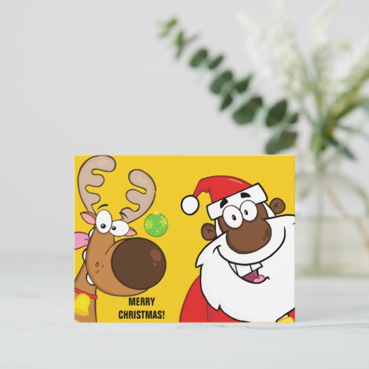 Zwarte Kerstman met rendier Feestdagenkaart (Staand voorkant)