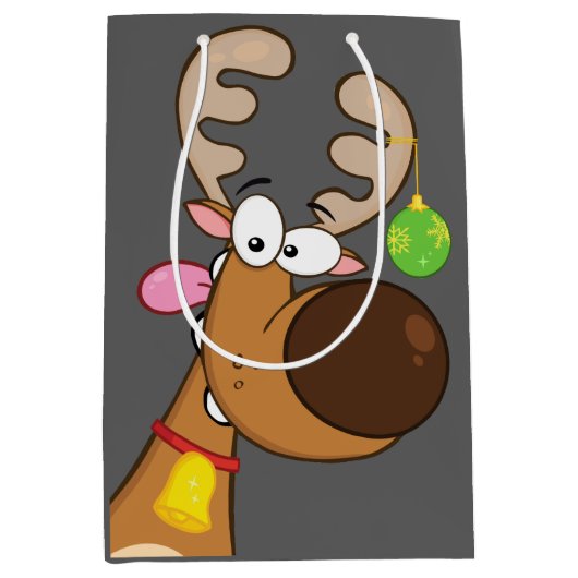 Zwarte Kerstman met rendier Medium Cadeauzakje (Voorkant)