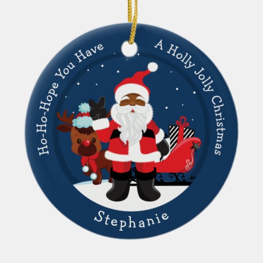 Zwarte Kerstman met Rudolph Keramisch Ornament (Voorkant)