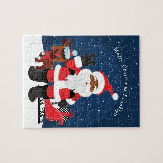 Zwarte Kerstman met Sleigh Legpuzzel (Horizontaal)