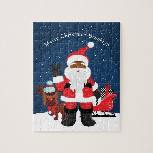 Zwarte Kerstman met Sleigh Legpuzzel (Verticaal)