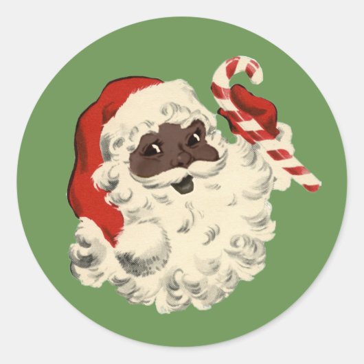 zwarte kerstman met snoepriet ronde sticker (Voorkant)