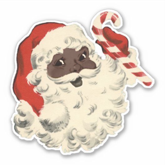 Zwarte Kerstman met snoepriet Sticker (Voorkant)
