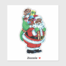 Zwarte Kerstman met speelgoed Sticker