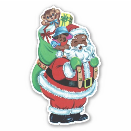 Zwarte Kerstman met speelgoed Sticker (Voorkant)