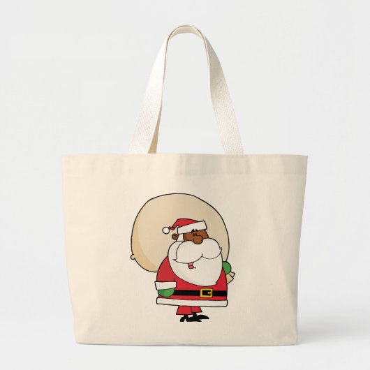 Zwarte kerstman met Speelgoed zak Grote Tote Bag (Voorkant)