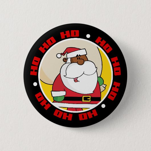 Zwarte kerstman met Speelgoed zak Ronde Button 5,7 Cm (Voorkant)