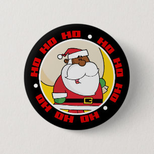 Zwarte kerstman met Speelgoed zak Ronde Button 5,7 Cm