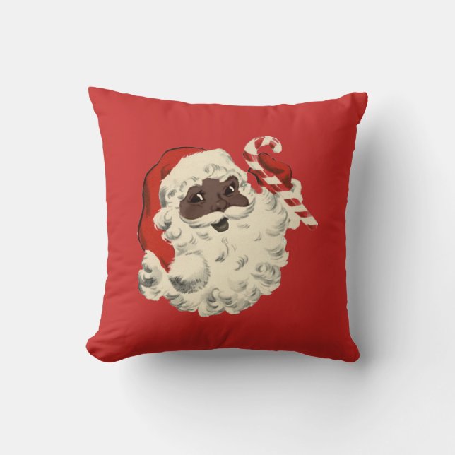 Zwarte Kerstman met Suikerstok Kussen (Voorkant)