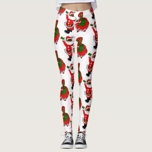 zwarte kerstman mevrouw claus leggings (Voorkant)
