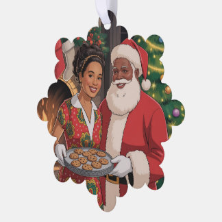 Zwarte Kerstman & Mevrouw Claus Ornament Kaart