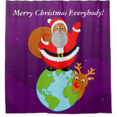 Zwarte kerstman op aarde, douchegordijn (Voorkant)