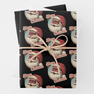 Zwarte Kerstman Retro Kerstmis Vintage Vakantie  Inpakpapier Vel