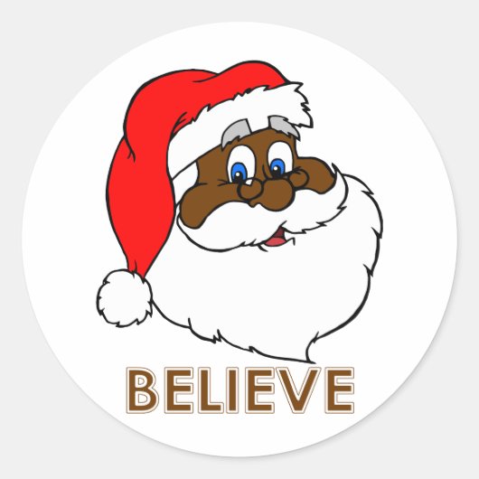 Zwarte Kerstman Ronde Sticker (Voorkant)